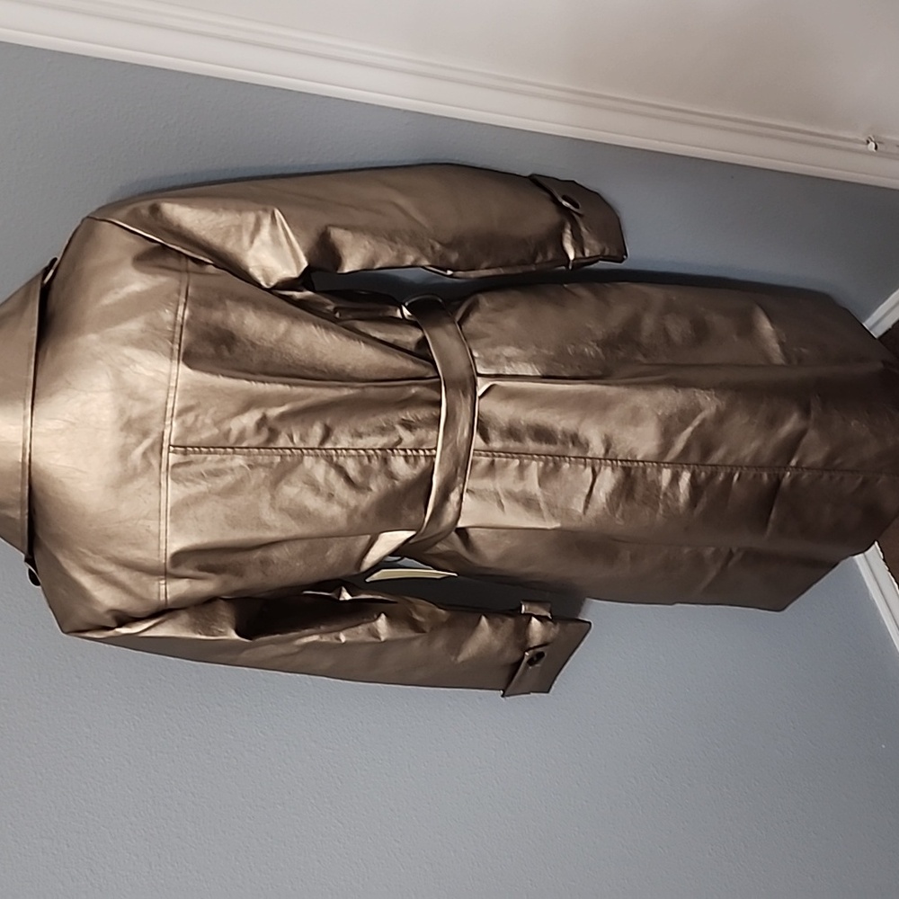 NWT PEACH GOLD PEWTER FAUX LEATHER DOUBLE-BREASTED JACKET - Picture 6 of 6
